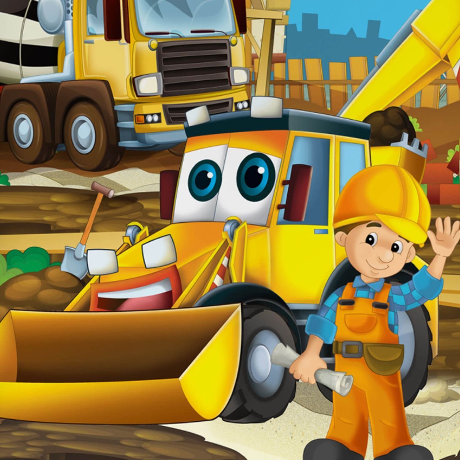 ESPiCO Kinderbettwäsche Baustelle Trendy Bedding, Renforcé, 2 teilig, Bauarbeiter, Bagger, Betonmischer