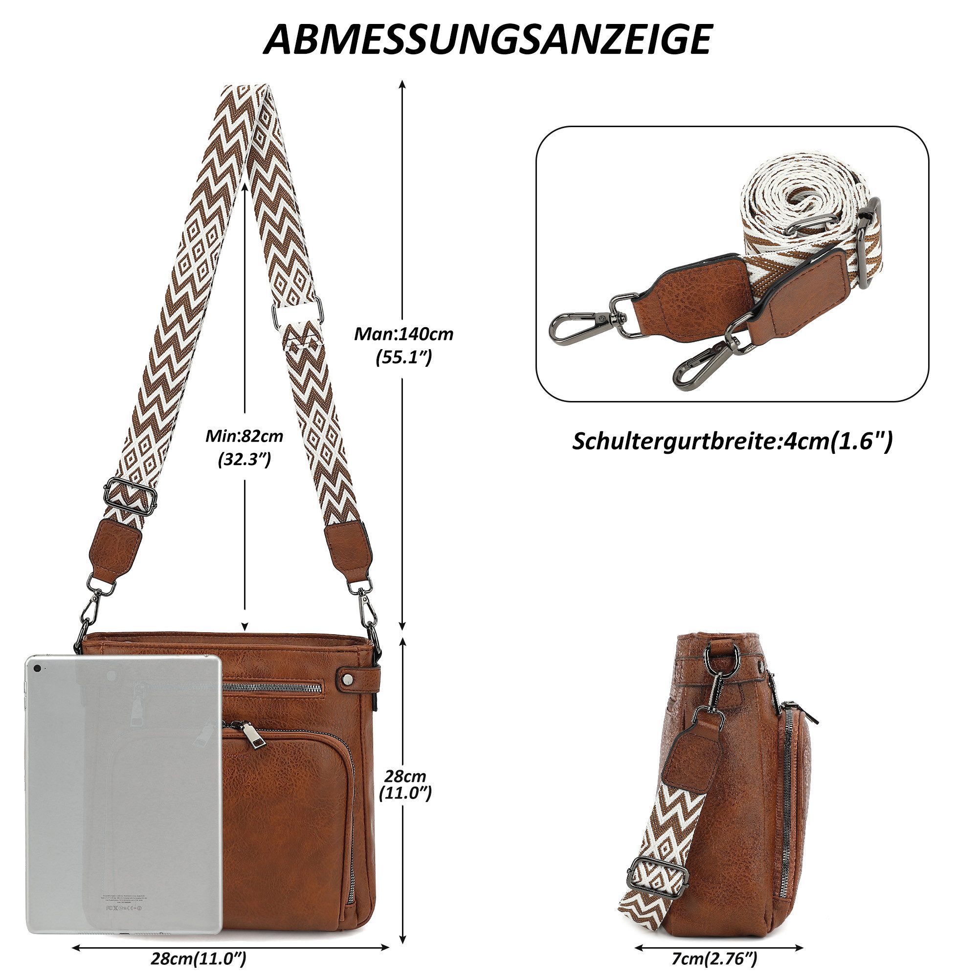 TAN.TOMI Schultertasche Handtasche damen mittelgroß Umhängetaschen crossbody bag, Retro leder PU damentaschen mit breitem gurt handtaschen
