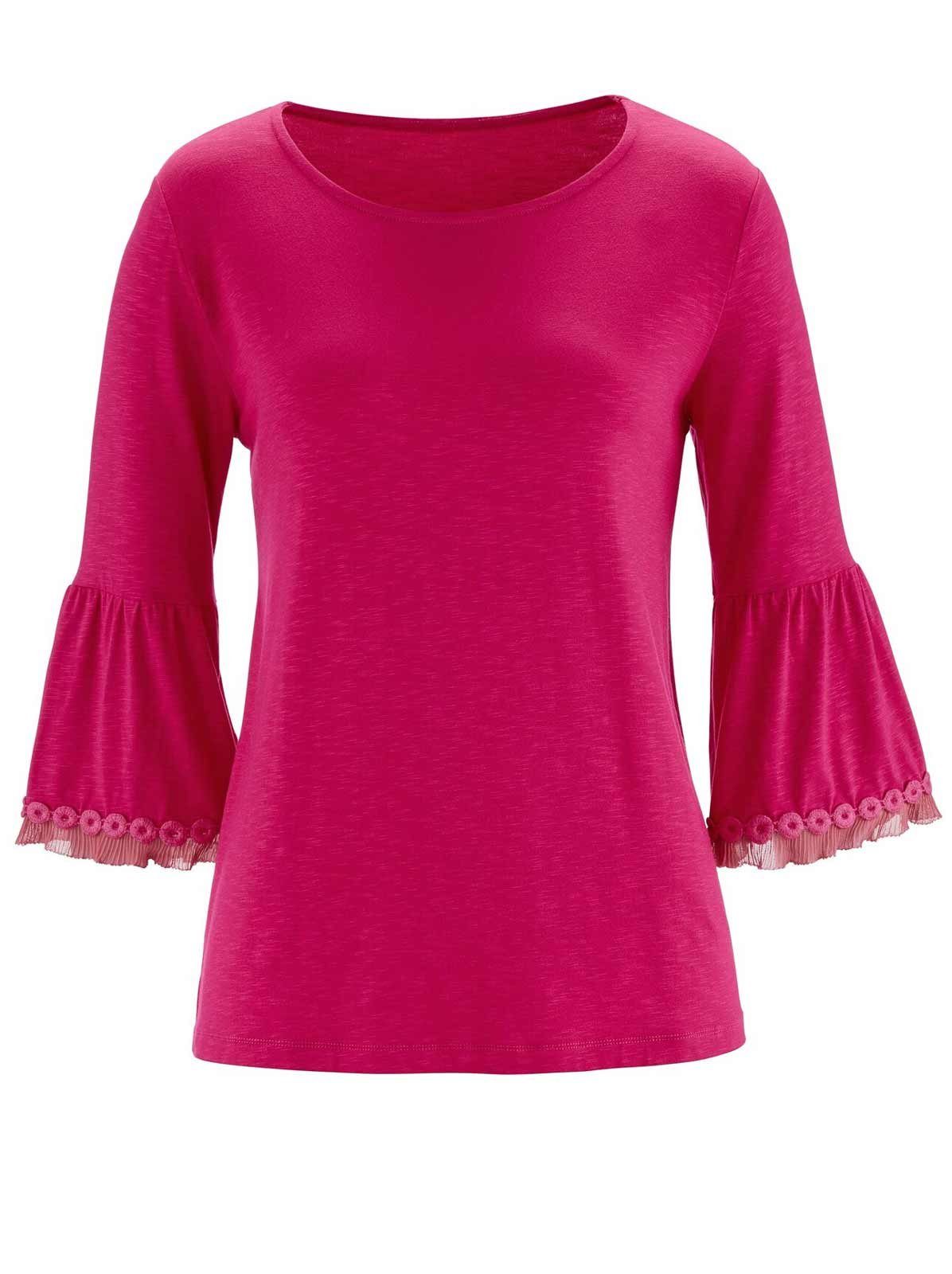 creation L T-Shirt CRéATION L Damen Jerseyshirt mit Volants, pink