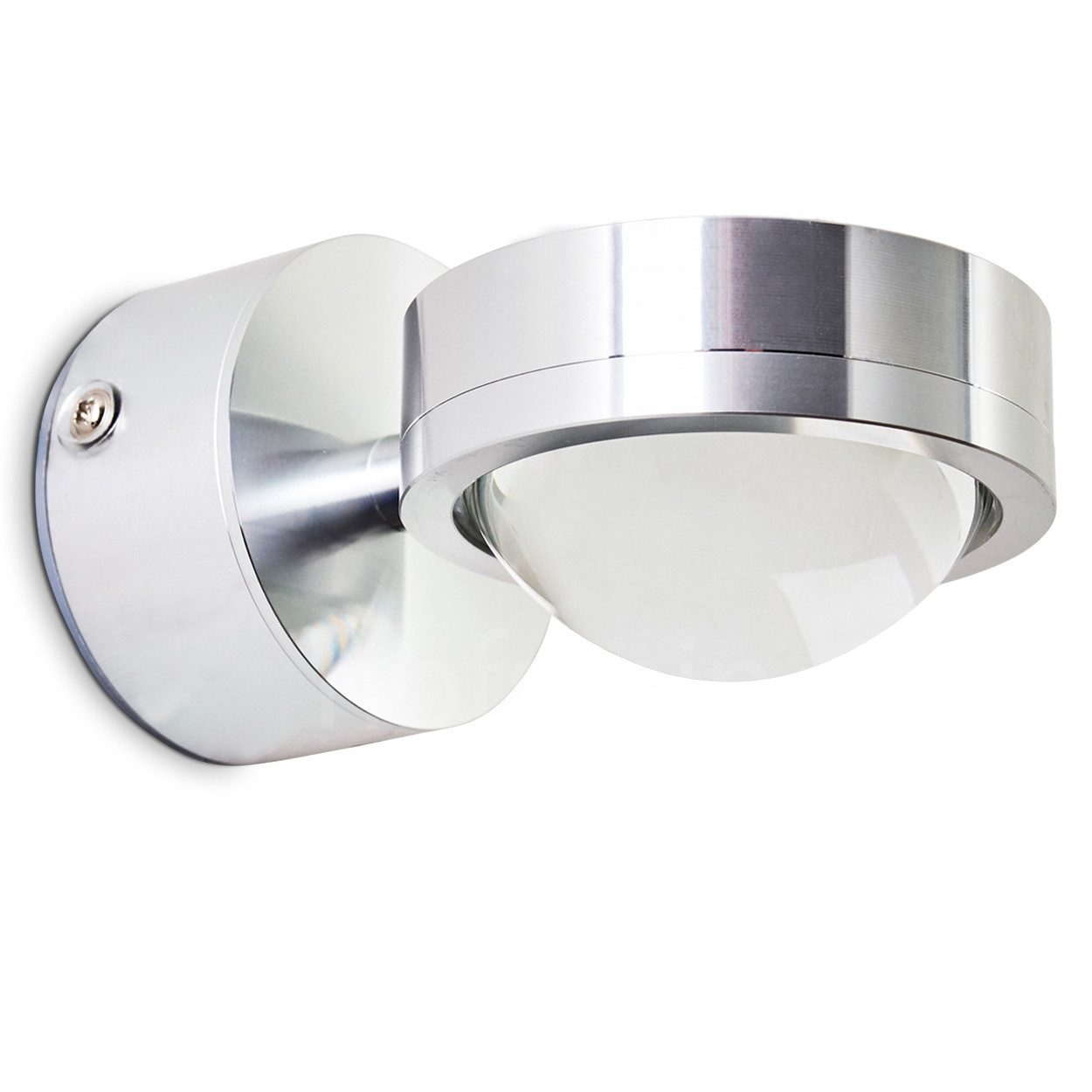 hofstein Wandleuchte »Beura« runde LED Wandlampe aus Metall u. Glas in Aluminiumgebürstet, 3000 Kelvin, Wandspot m. Lichteffekt, 300 Lumen, IP44, geeignet