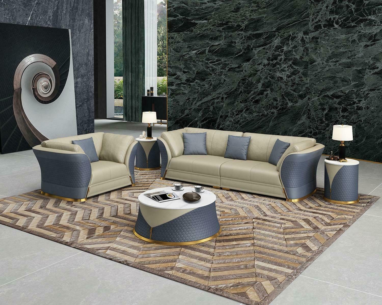 JVmoebel Sofa Moderne Sofagarnitur 3+1 Sitzer Polstermöbel Couchen Neu, Made in Europe Blau/Beige | Alle Sofas
