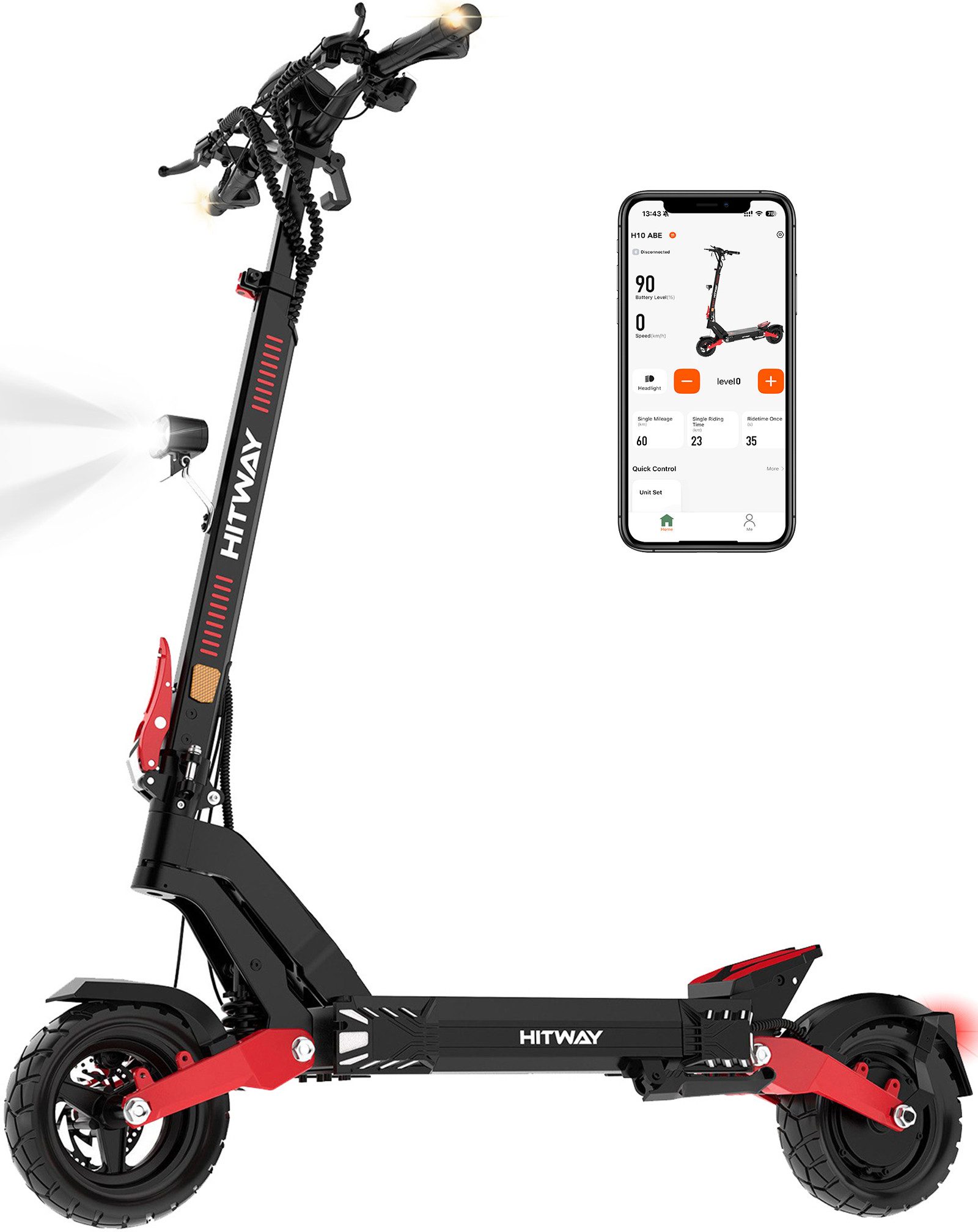 HITWAY E-Scooter H10 Elektroroller bis zu 90km/110km mit Straßenzulassung(ABE), 500 W, 20,00 km/h, (mit Schutzblech), doppelte Stoßdämpfung, Schnellladefunktion, NFC, faltbarer Roller