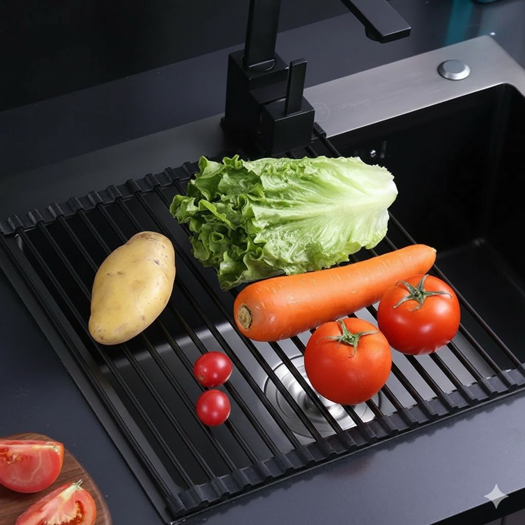 Faizee Home Abtropfmatte Faizze Home Abtropfgitter Spüle rollbar, Edelstahl, 46×33,5 cm