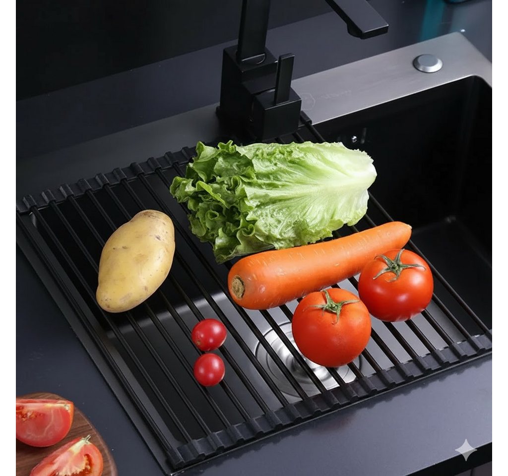 Faizee Home Abtropfmatte Abtropfmatte Faizze Home Spüle rollbar, Edelstahl, 46×33,5 cm