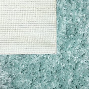 Hochflor-Teppich Waschbarer Hochflor Teppich Shaggy Flokati Look In Uni Türkis, TT Home, Läufer, Höhe: 44 mm