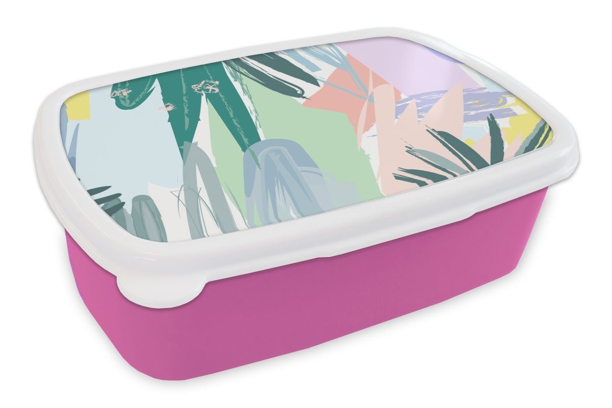 MuchoWow Lunchbox Sommer - Blatt - Fleck - Grün, Kunststoff, (2-tlg), Brotbox für Erwachsene, Brotdose Kinder, Snackbox, Mädchen, Kunststoff rosa | Lunchboxen