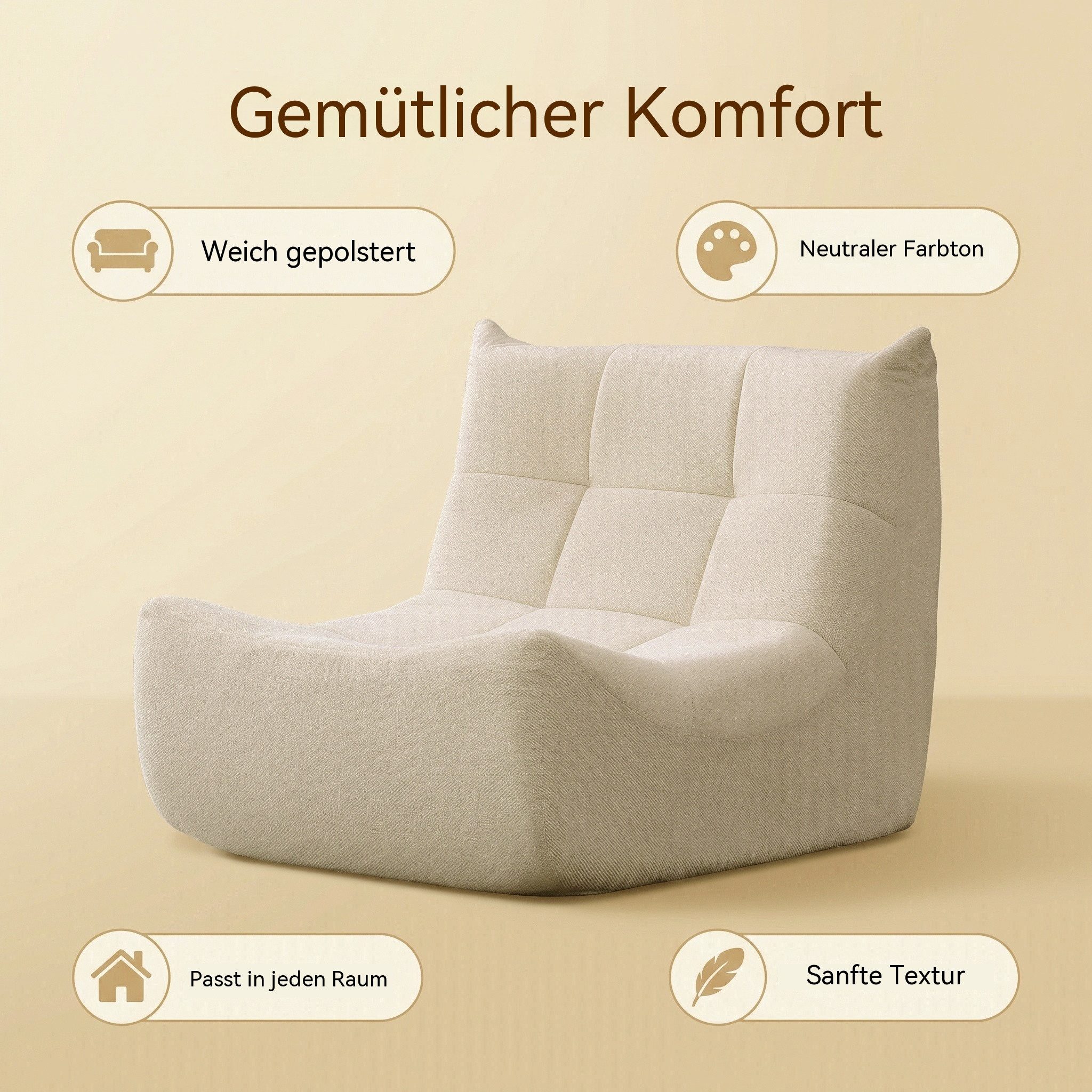 Totnz Sitzsack ergonomische Form, aus hochelastischer Schaum, weich & bequem (moderner Loungesessel für Wohn- und Schlafzimmer), ohne Montage, Chenille-Stoff