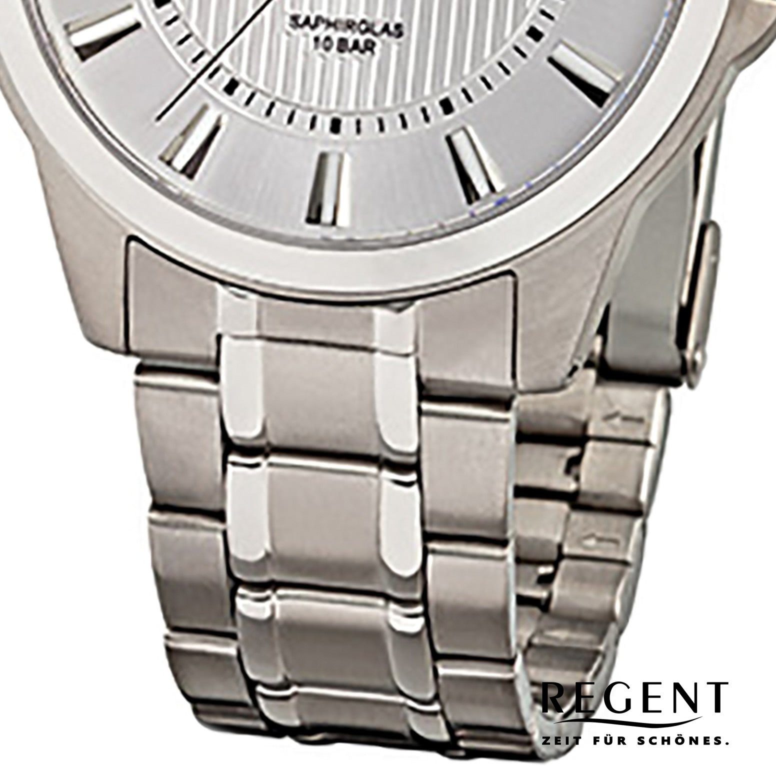 Regent Quarzuhr Regent Herren-Armbanduhr silber Analog, (Analoguhr), Herren Armbanduhr rund, mittel (ca. 39mm), Titanarmband