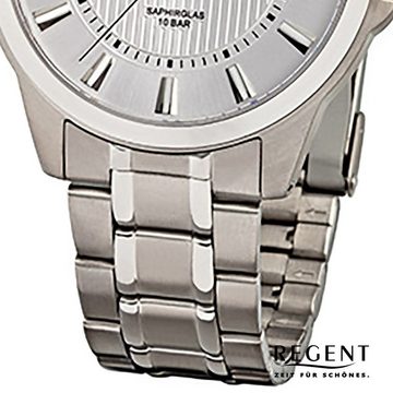 Regent Quarzuhr Regent Herren-Armbanduhr silber Analog, Herren Armbanduhr rund, mittel (ca. 39mm), Titanarmband