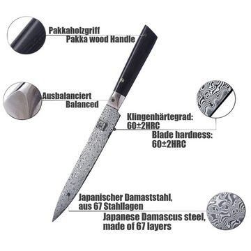 ZAYIKO Damastmesser Damastmesser BLACK EDITION Fleischmesser Pakkaholz - VG-10 Stahlkern