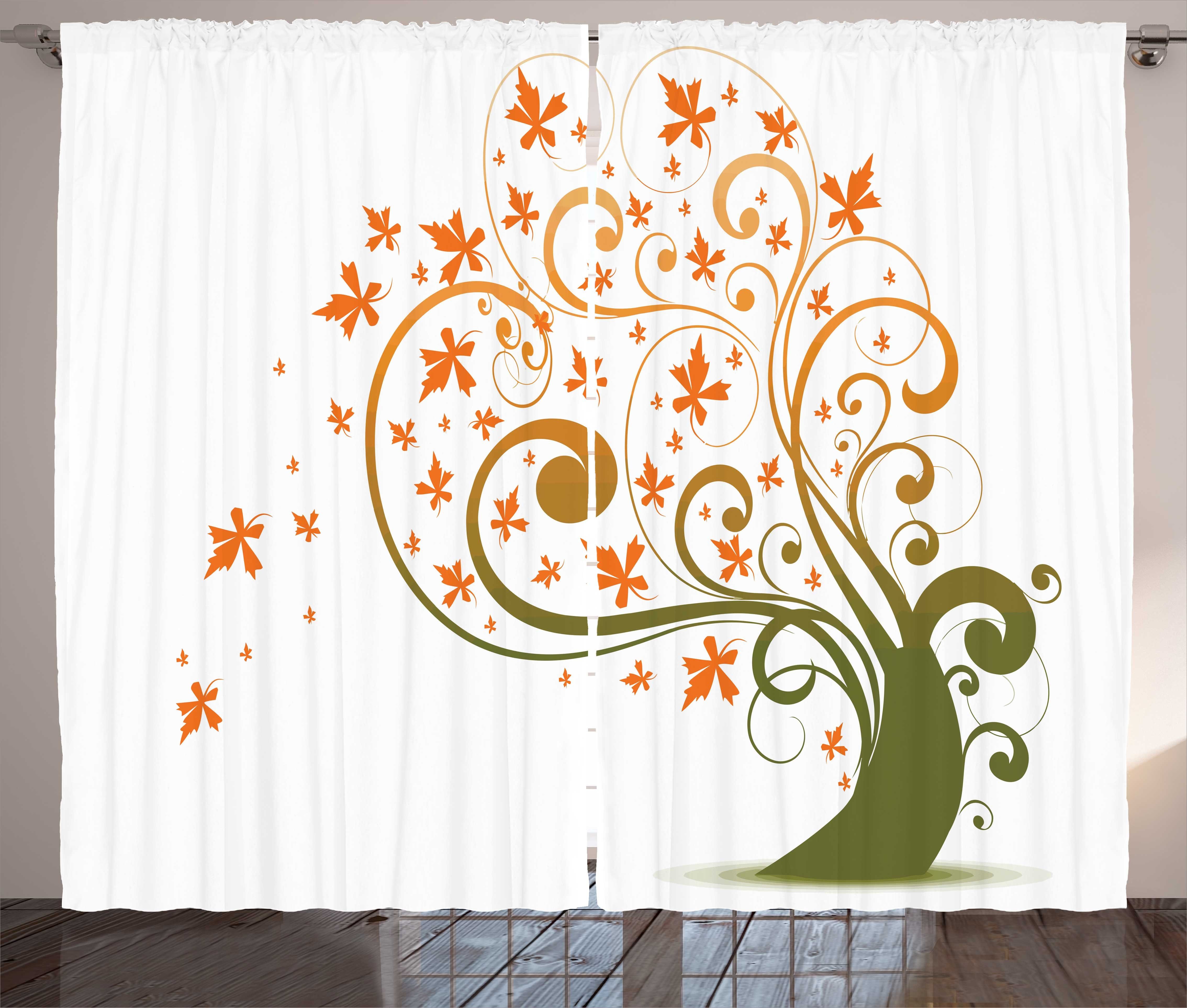 Gardine Schlafzimmer Kräuselband Vorhang mit Schlaufen und Haken, Abakuhaus, Fallen Abstrakter Herbst-Baum-Verzierung