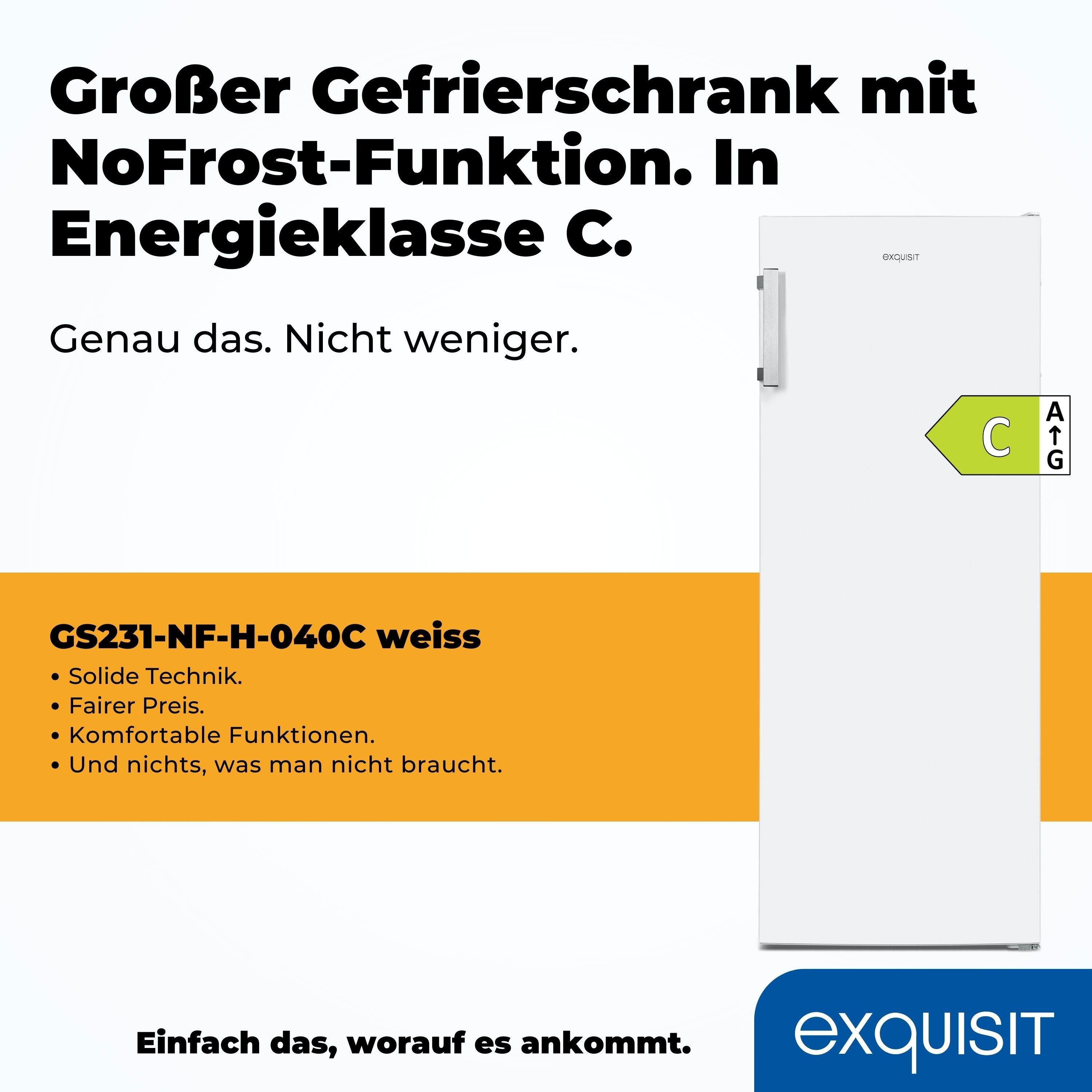 exquisit Gefrierschrank NoFrost GS231-NF-H-040C weiss, 143 cm hoch, 54 cm breit, 4*-Gefrierschrank No Frost mit LED-Anzeige & praktischem Griff – Bild 4 von 5