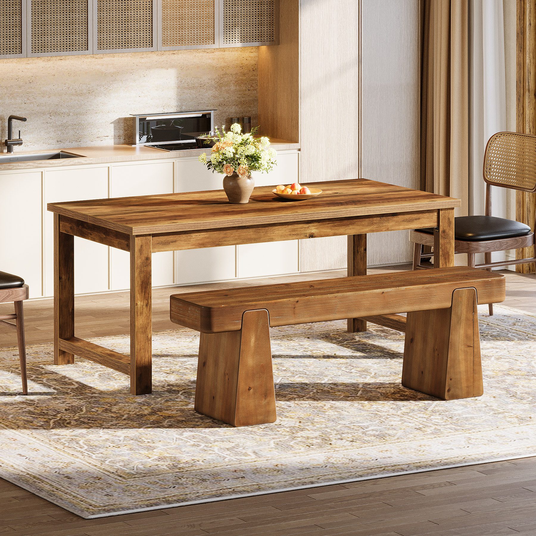 Tribesigns Bank Massivholz Esszimmerbank, Sitzbank aus Holz mit Verdickten Beinen (30T x 120B x 45H cm), Robuste Indoor Holzbank für Esszimmer, Küche, Flur, Schlafzimmer