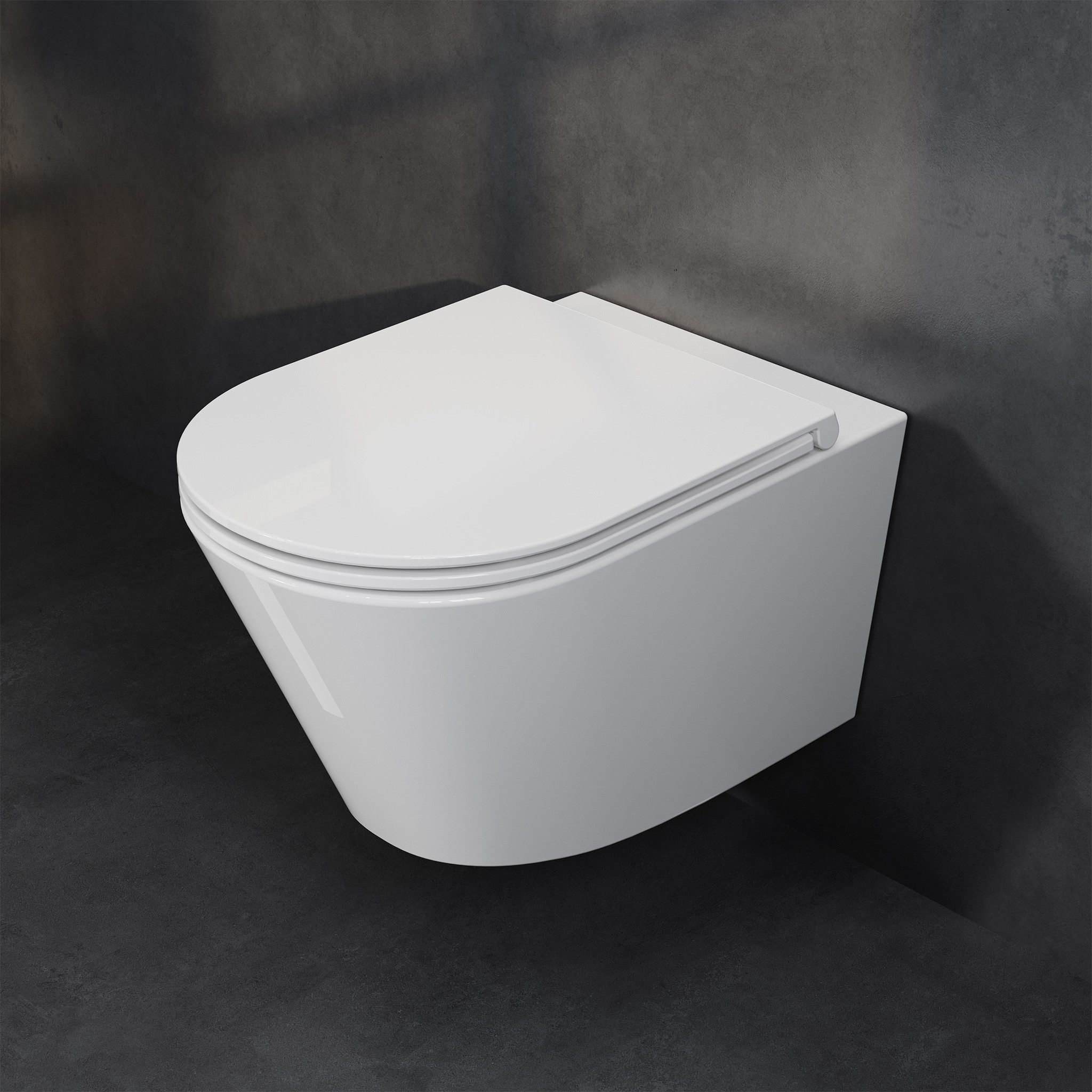 HOROW Tiefspül-WC Hänge WC Spülrandlos Toilette - 360° Einloch Superspin Spülung Wand WC, und WC Sitz mit Absenkautomatik, Abgang WC, Wand-WC mit WC-Sitz Absenkautomatik