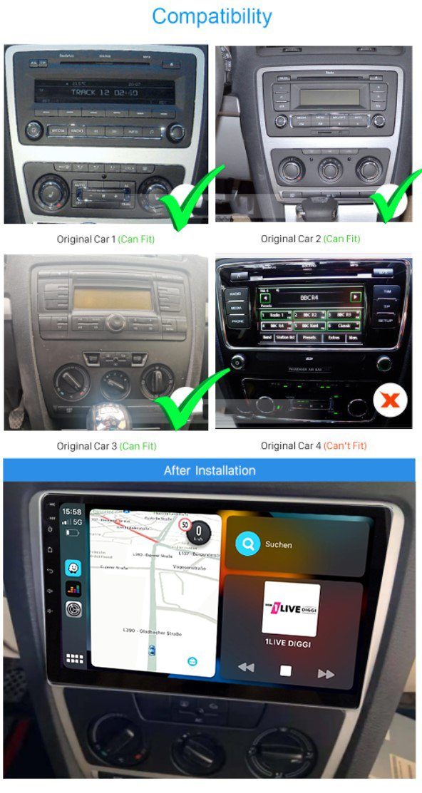 TAFFIO Für Skoda Octavia II 2 1Z 10 "Touch Android Autoradio GPS CarPlay Einbau-Navigationsgerät