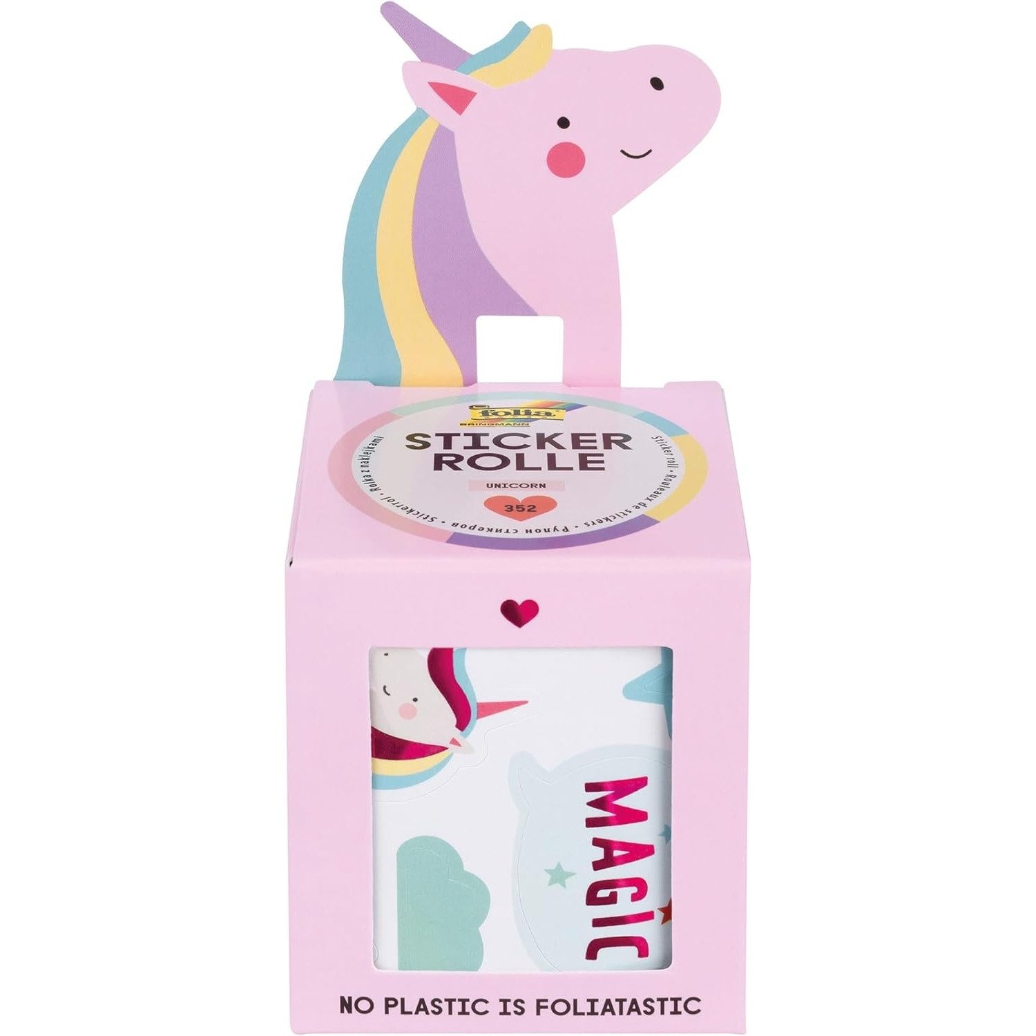 Folia Sticker Stickerrolle UNICORN Mitgebsel Sticker Set mit 352 Aufklebern, 4 m lan