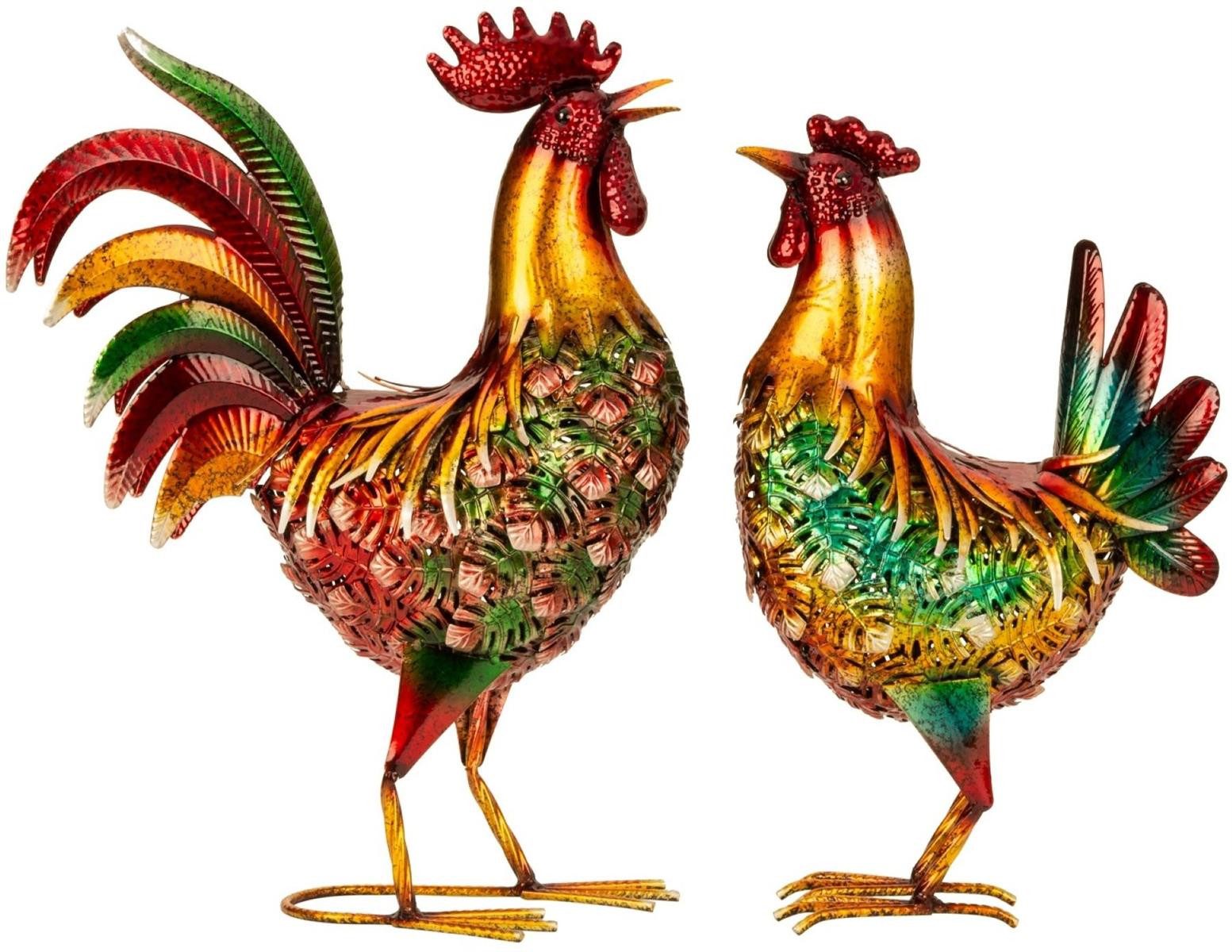 Tierfigur Hahn und Henne Set Metallfiguren 43cm/48cm Bauernhof Garten Dekoration