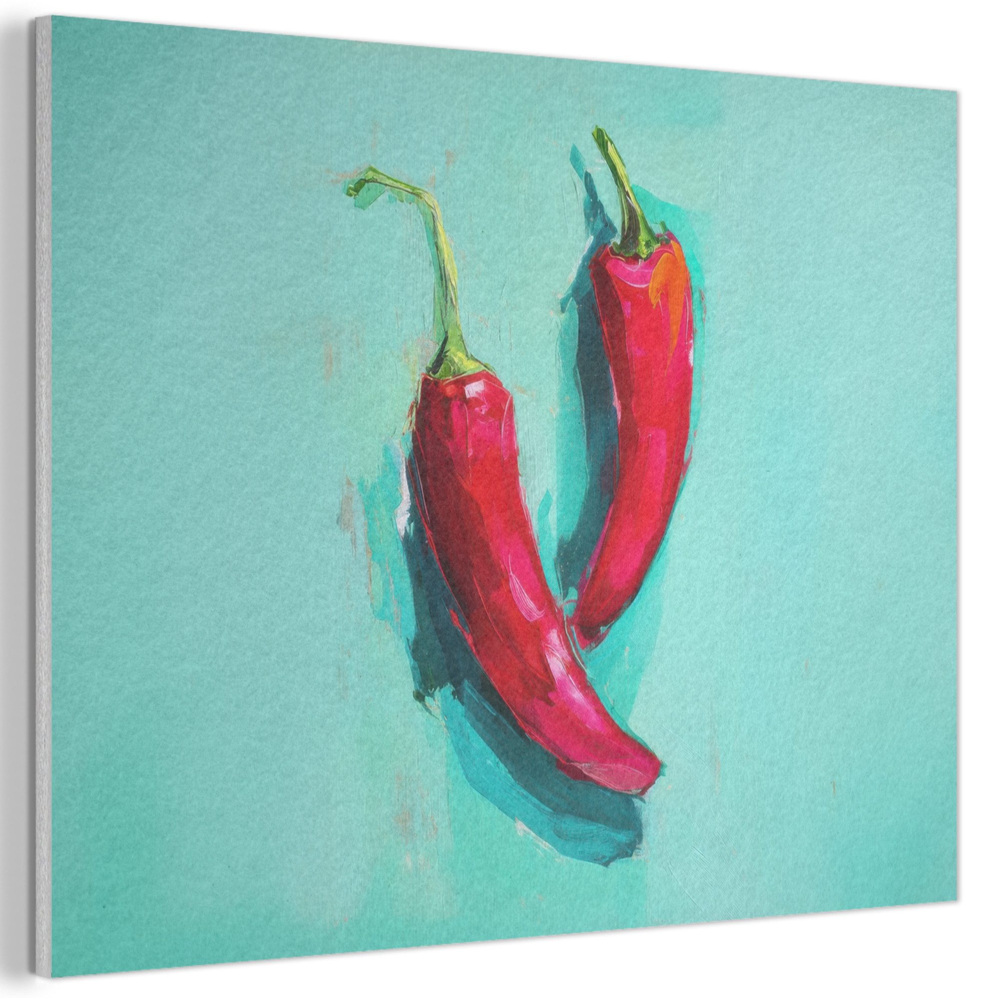 MuchoWow Gemälde Chilischoten - Gefärbt - Rot, Fotodruck (1 St), Akustikbilder Schallabsorber, Wandpaneele, Akustikpaneele 70x50 cm