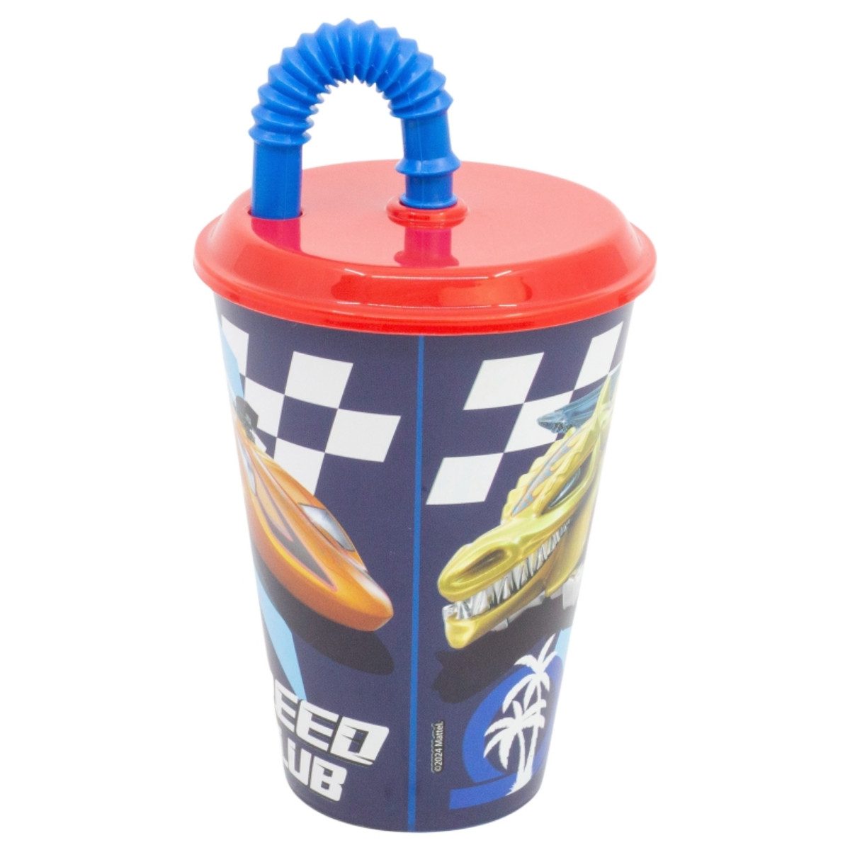 Hot Wheels Becher Trinkbecher 430 ml mit Deckel und Strohhalm, Polyethylen