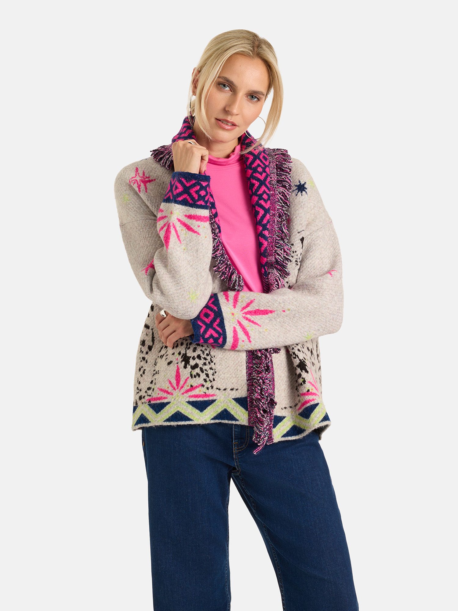 Lieblingsstück Strickjacke AtinaL mit Woll-Anteil, Bindegürtel betont die Taille