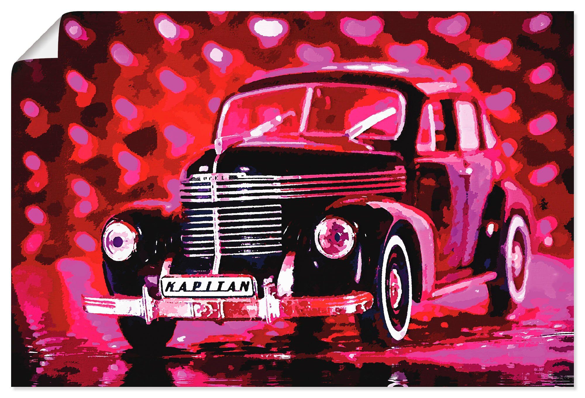 Poster Auto Kapitän In Größen oder in Leinwandbild, Alubild, Wandbild Opel Pretty Artland als Wandaufkleber - St), versch. Pink, (1
