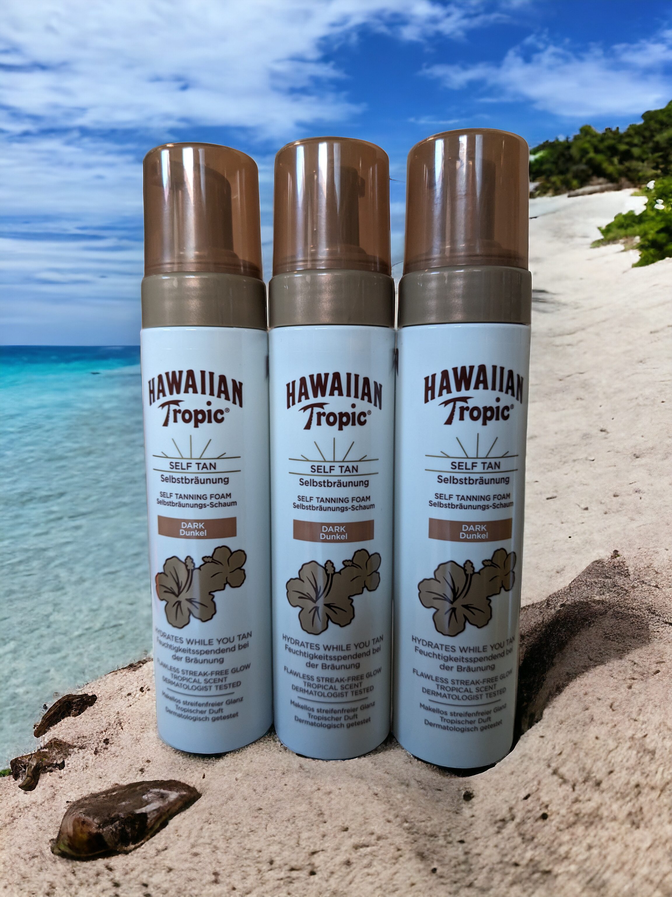 Hawaiian Tropic Selbstbräunungsspray Dunkles Selbstbräunungswasser, 3x190 ml