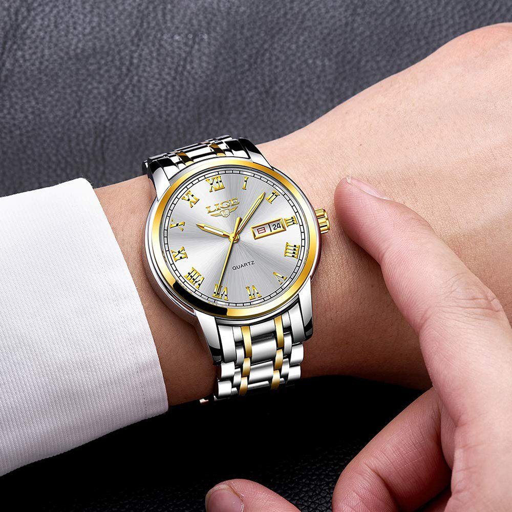 Sportuhr mit Business GelldG analog Wasserdicht Uhrenarmband Quarz Weiß Uhren Mode Uhr Gold,