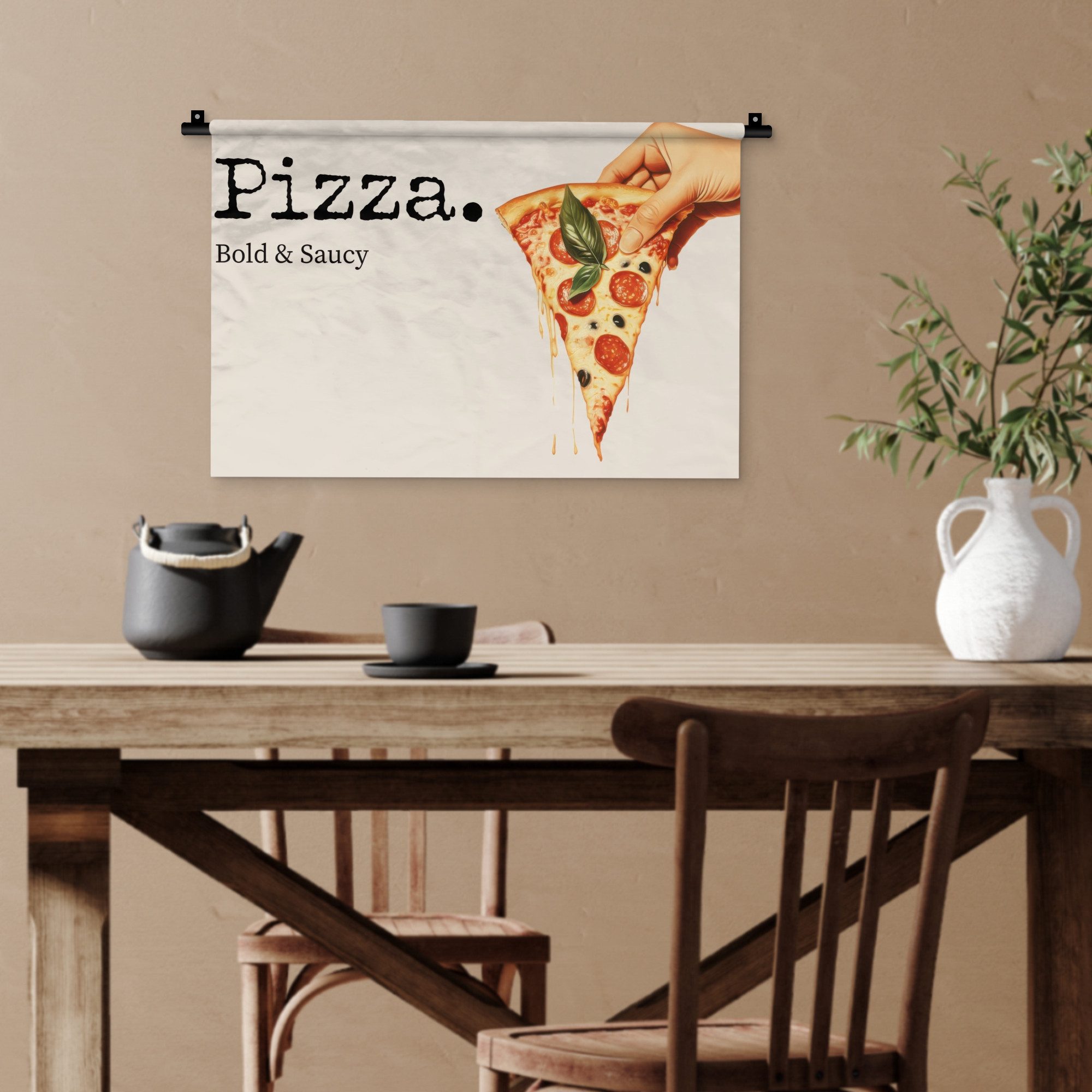 MuchoWow Wandteppich Pizza - Käse - Peperoni, Rechteckig, Höhe: 3 mm, Wandteppich für Wohnzimmer, Schlafzimmer, 60x40 cm