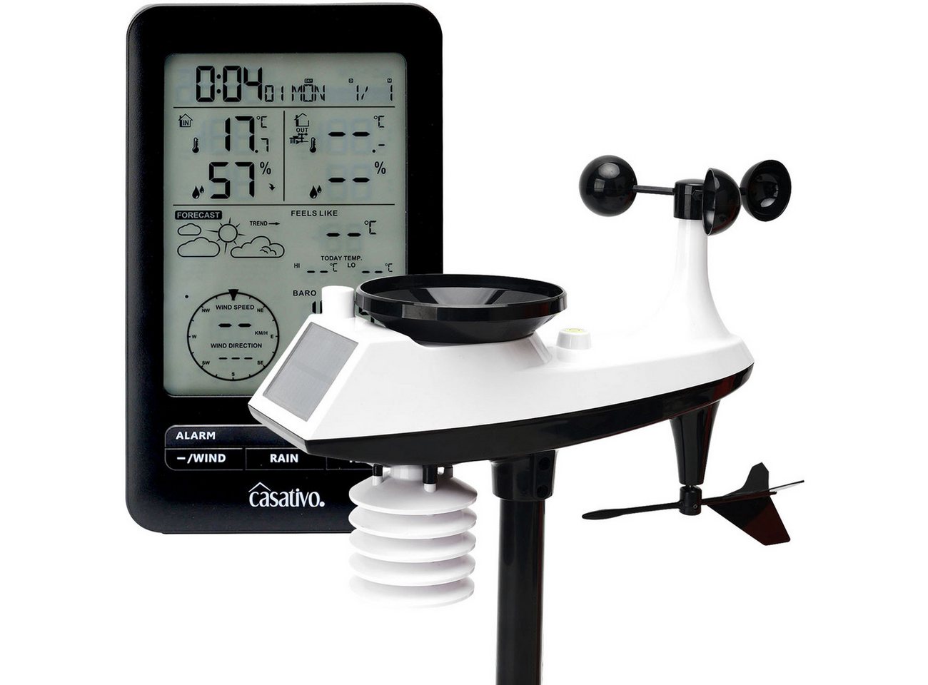 Casativo Profi Funk Wetterstation mit Außensensor Solar 100m Reichweite Funkwetterstation