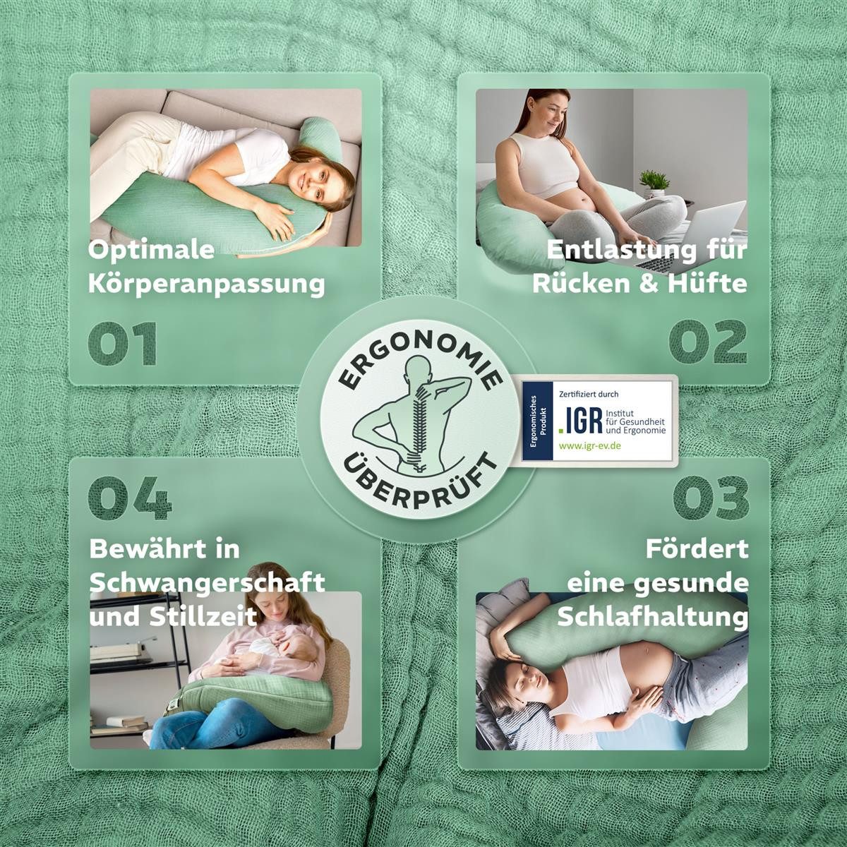 SEI Design Stillkissen Seitenschläferkissen Babynestchen Kuschelnest Schwangerschaftskissen, Schwangerschaftskissen mit Bezug, 1-tlg., Schwangerschaftskissen mi – Bild 5 von 5
