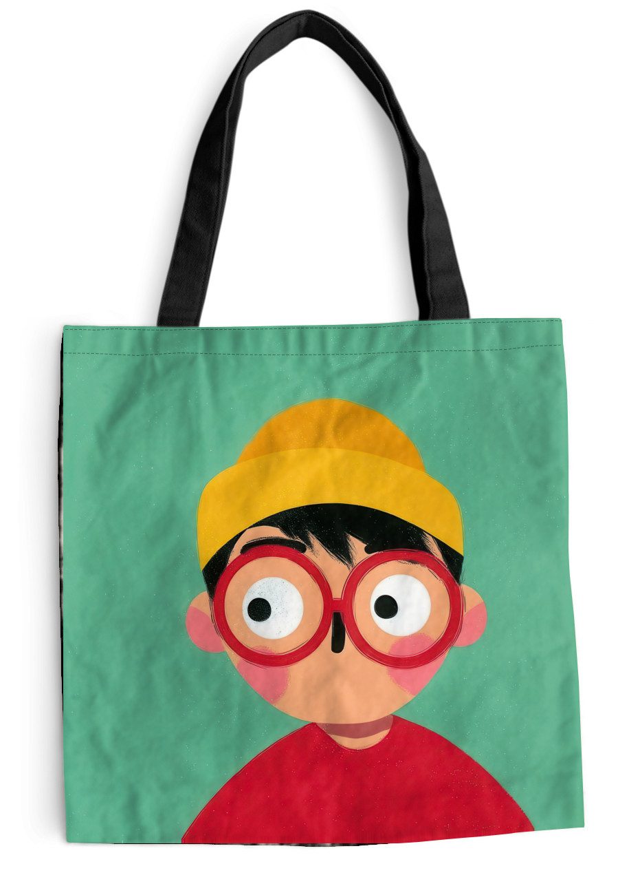 MuchoWow Shopper Junge - Cartoon - Brille - Hut, Handtasche, Damen und Herren, Schultertasche, Umhängetasche, Tote Bag