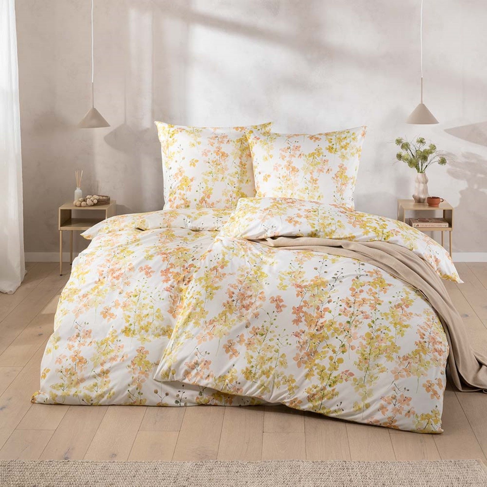 Estella Bettwäsche Estella Mako Jersey Bettwäsche 135x200 Adeva gelb Rispen Blütenzweige, Mako-Jersey, 2 teilig, für Sommer oder Winter