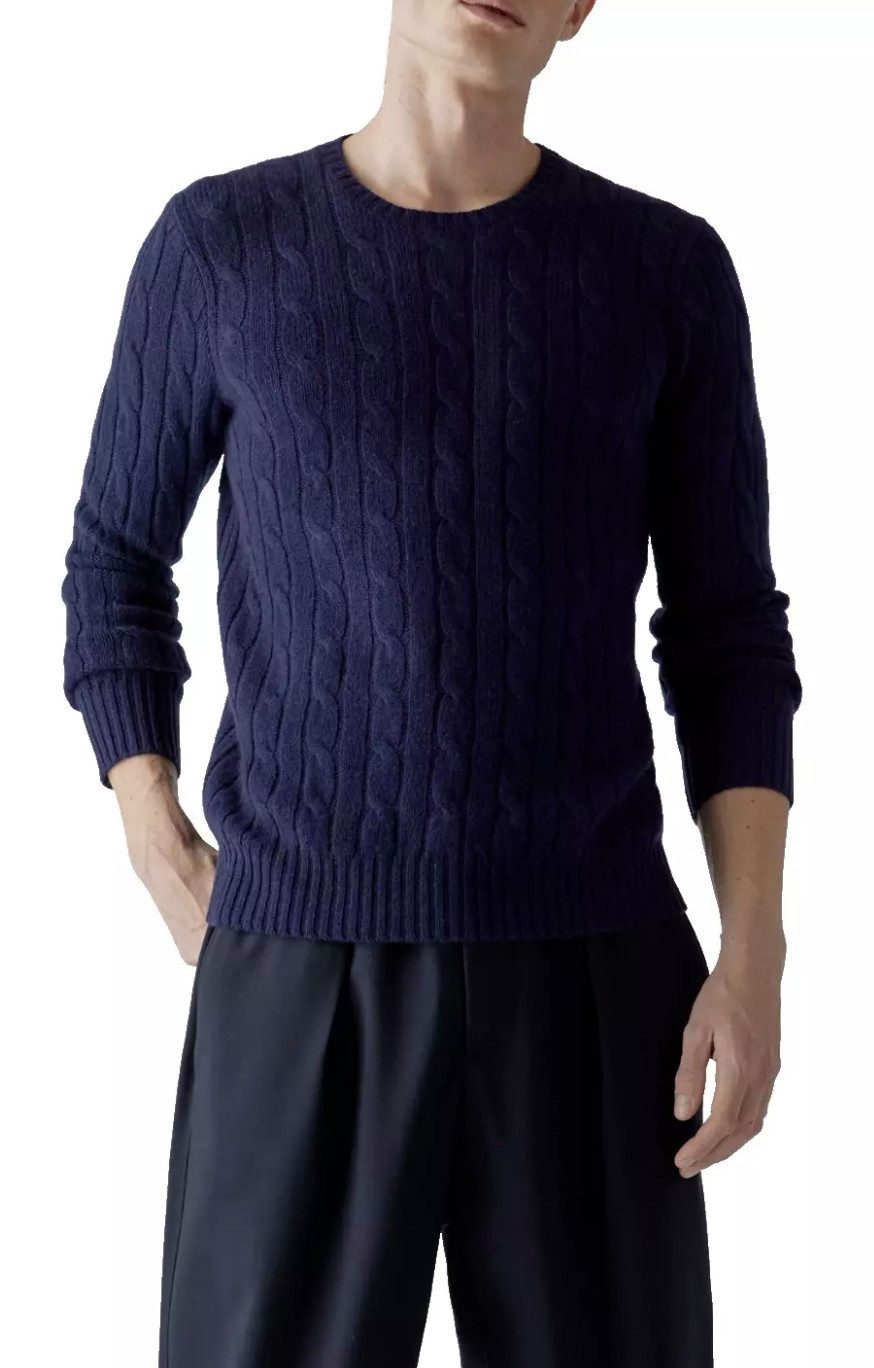Polo Ralph Lauren Strickpullover Kaschmir Strick Пуловеры Kaschmirpullover Strick-Pulli mit Zopfmuster Reiner Kaschmir, Gerader Schnitt - Zopfmuster - Rundhalsausschnitt