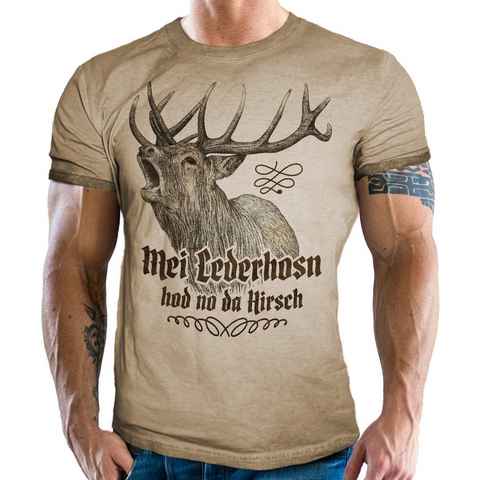 LOBO NEGRO® Trachtenshirt für Bayern Fans - im washed vintage retro used Look: Mei Lederhosn