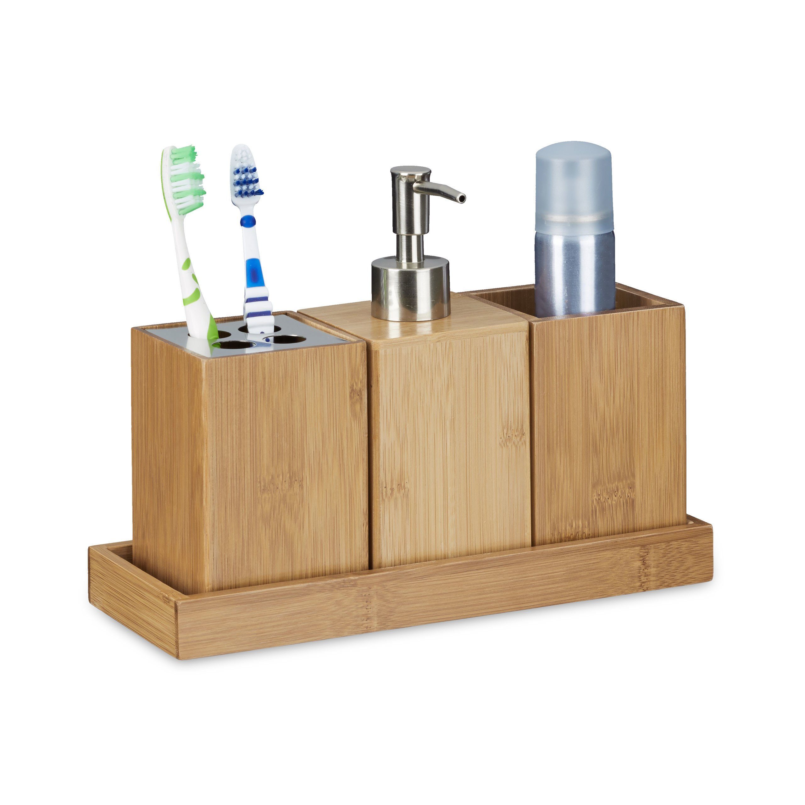 relaxdays Seifenspender Bad-Accessoires-Set Bambus günstig online kaufen