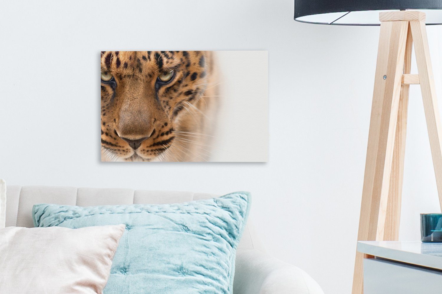 Leinwandbilder, Pelz OneMillionCanvasses® - Weiß, (1 - Leopard Wandbild 30x20 Aufhängefertig, St), cm Leinwandbild Wanddeko,