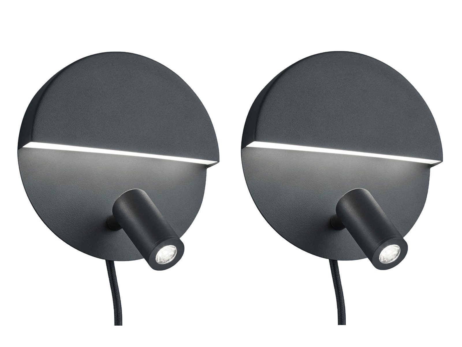 TRIO Leuchten LED Wandleuchte, getrennt schaltbar, LED fest integriert, Warmweiß, 2er Set Nachttisch-lampe Wand innen, mit Schalter & Stecker Ø 16cm