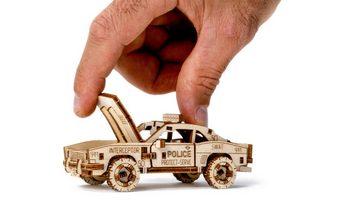 Wooden City 3D-Puzzle Holzmodell, 3D Puzzle Mechanische Holzpuzzle, Polizei Auto, 98 Puzzleteile, Ohne Klebstoff Zusammenbau