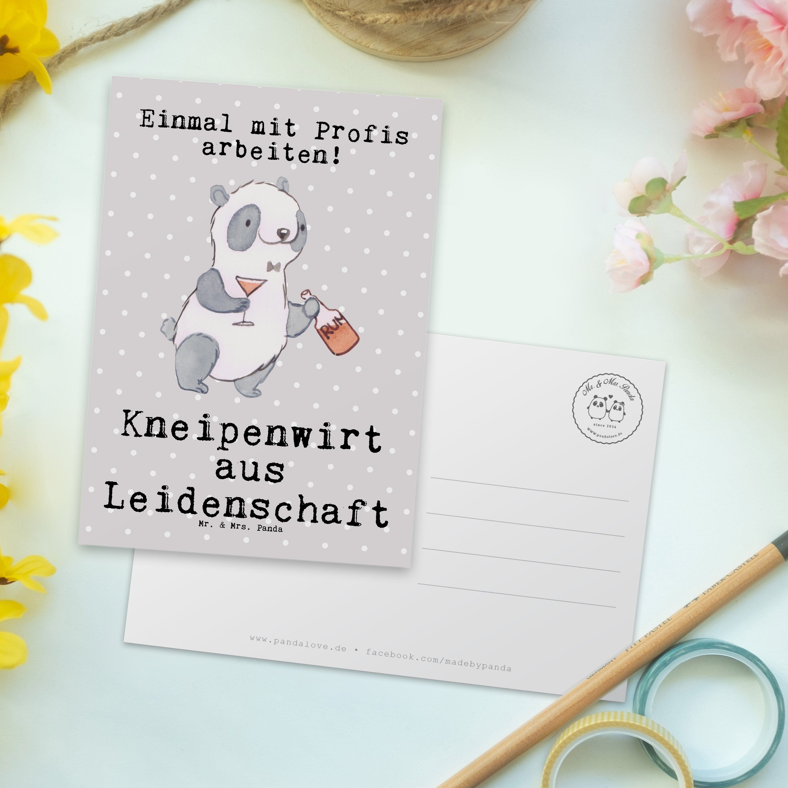 Erö aus Gastwirt, - Postkarte Panda Kneipenwirt Mr. Mrs. - Leidenschaft Grau Geschenk, Pastell &