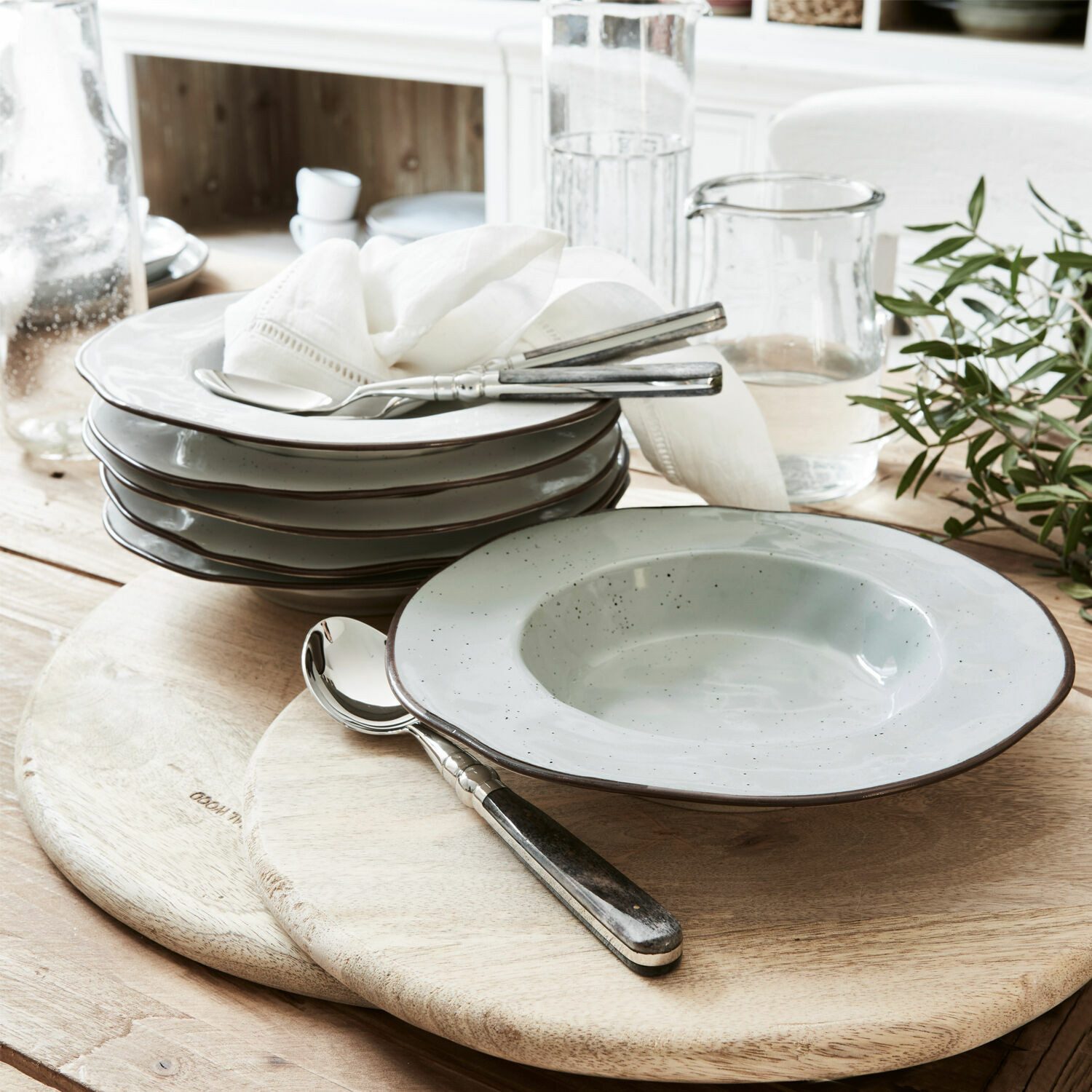 Mirabeau Geschirr-Set Suppenteller 6er Set Biarré grau, Steinzeug