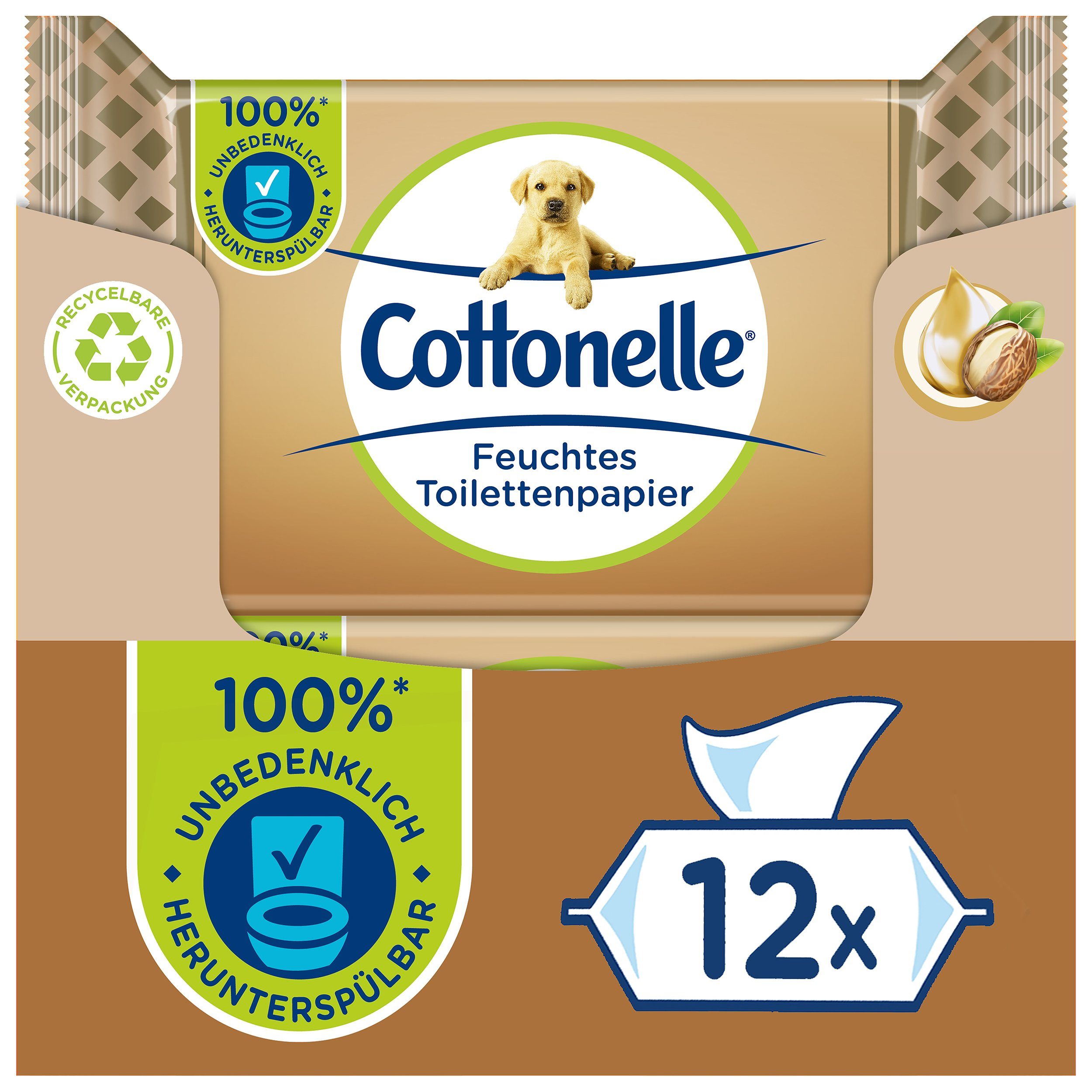 Cottonelle® Toilettenpapier Feuchtes Toilettenpapier Kaschmir & Shea Butter 12 x 42 Tücher (Vorratspackung 12 x 42 Tücher), feuchte Toilettentücher