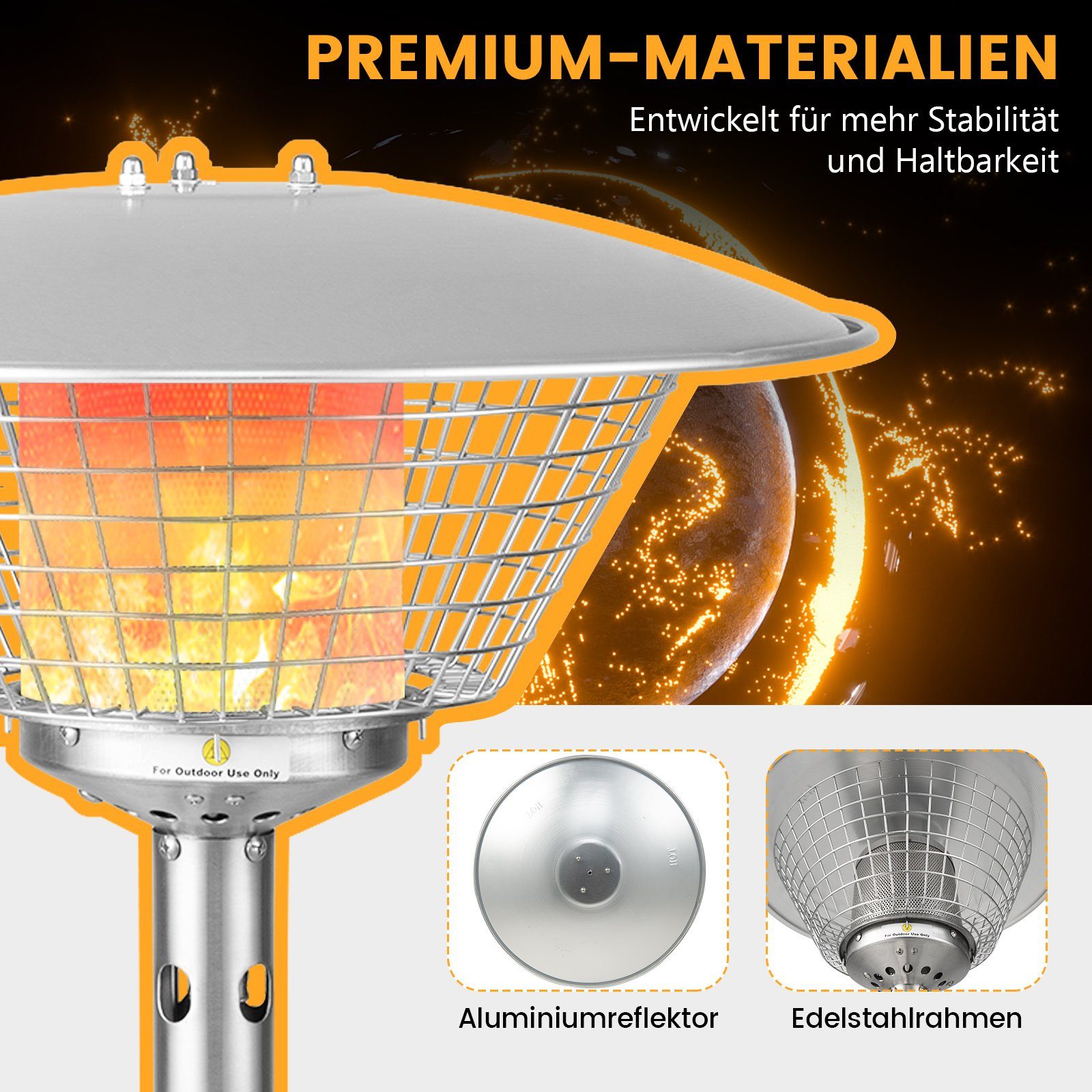COSTWAY Heizstrahler 4000W Terrassenheizer, mit Regler & Schlauch