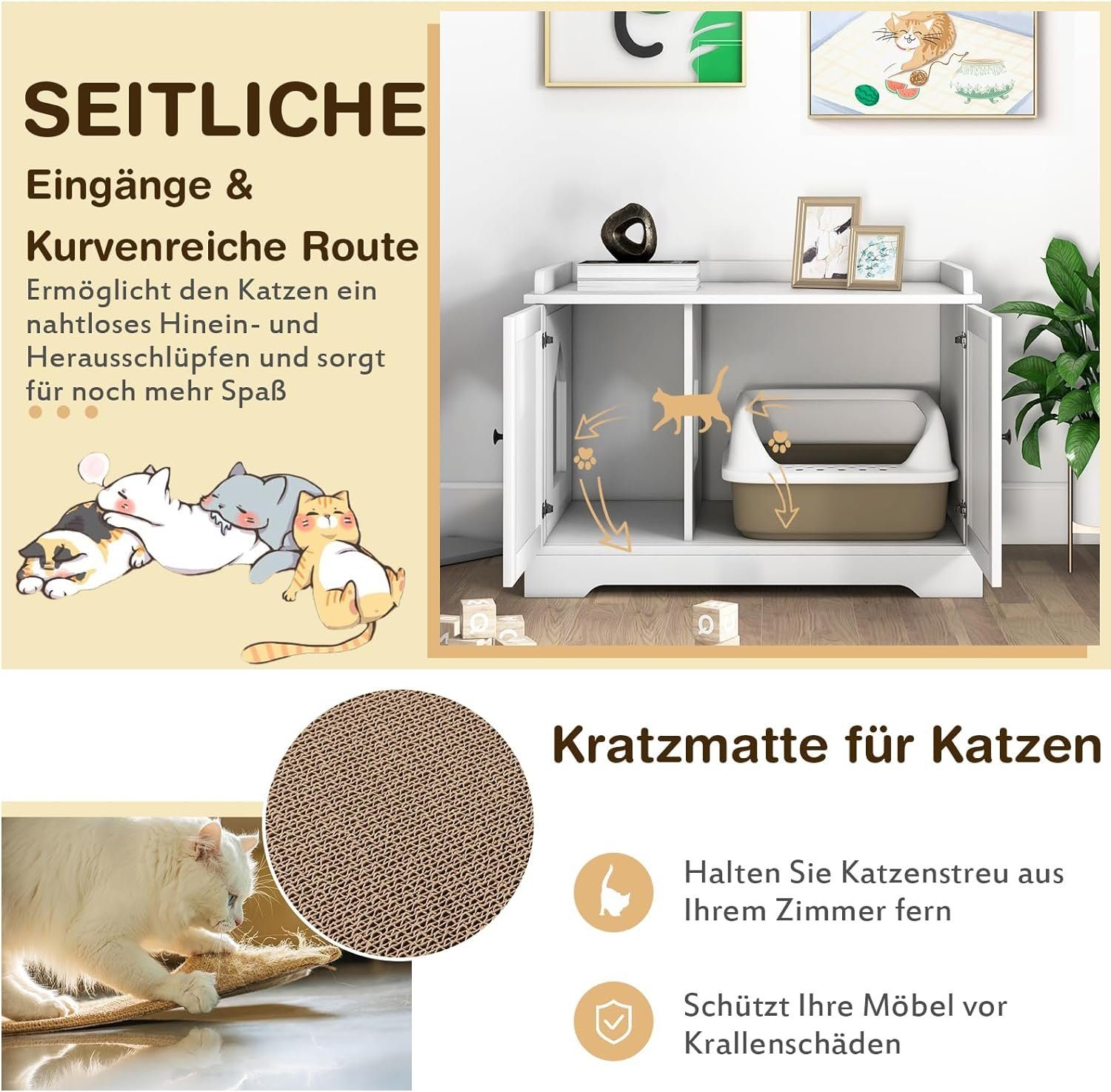 KOMFOTTEU Tierhaus Katzentoilette, mit Trennwand, verstecktes Katzenmöbel
