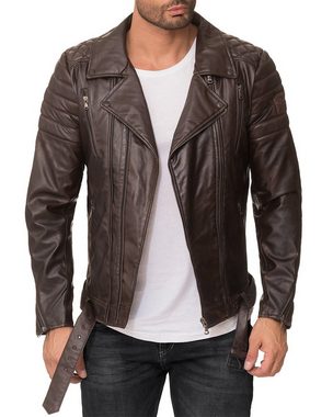 Reichstadt Bikerjacke Biker Style Kunstleder Jacke RS003 Schwarz Silver Zipper (1-St) mit Gürtel und Steppmustern