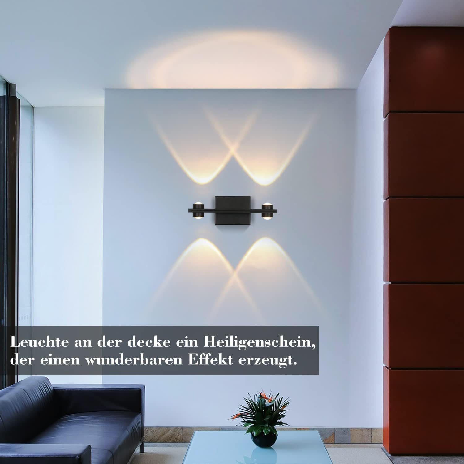 Nettlife LED Wandleuchte innen Schwarz Treppenhaus Bar Küche für Wohnzimmer Down Hotel Warmweiß, integriert, fest Up Wandlampe Metall, Wandbeleuchtung LED Schlafzimmer Flur