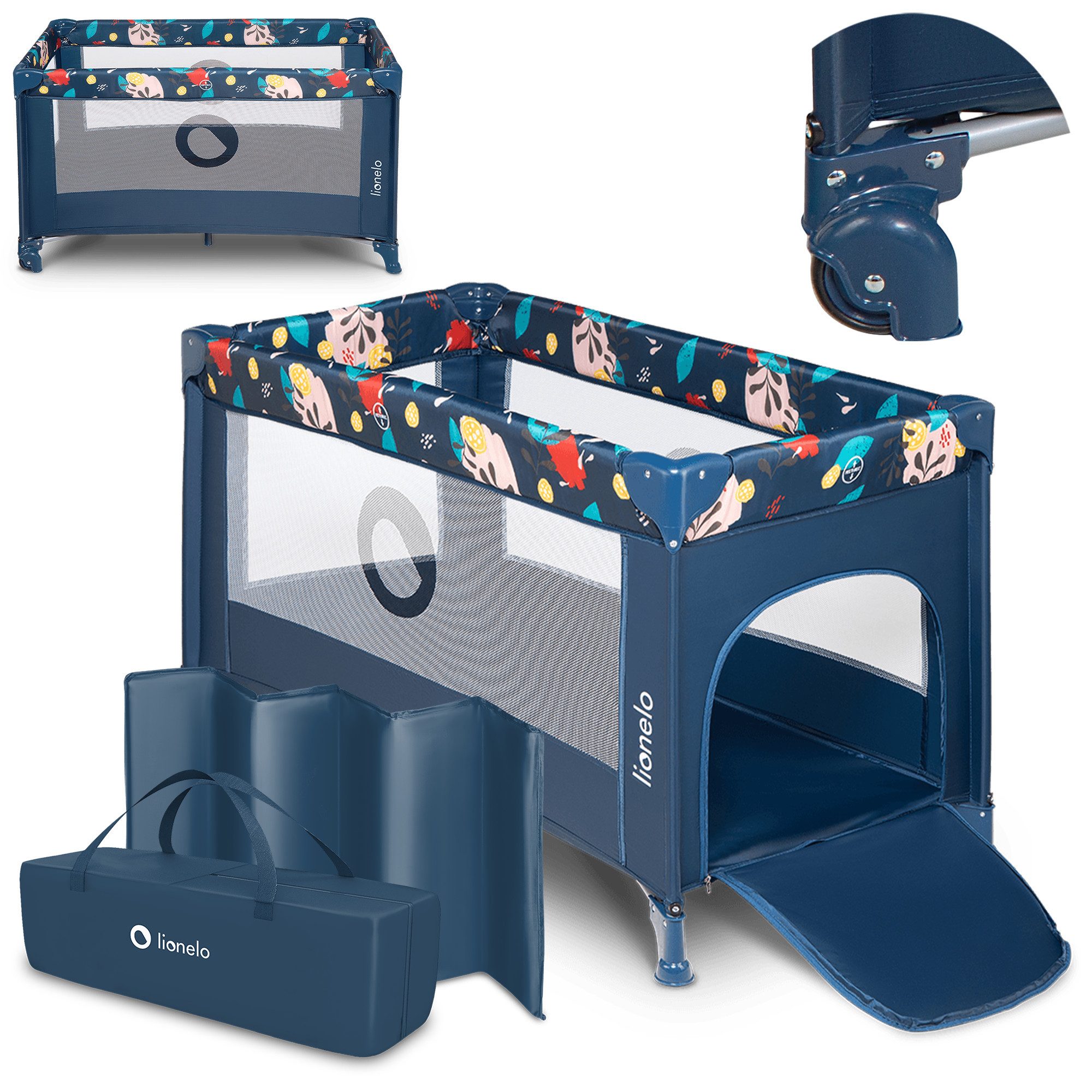 lionelo Reisebett STEFI (Set, 2in1 Reisebett und Laufstall) 2in1/LockGuard/Seiteneinstieg/2 Rollen mit Bremsen/Kompakt