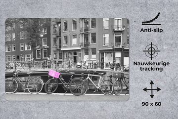 MuchoWow Gaming Mauspad Amsterdamer Grachten mit rosa Fahrradkiste (1-St), Büro für Tastatur und Maus, Mousepad Gaming, 90x60 cm, XXL, Großes