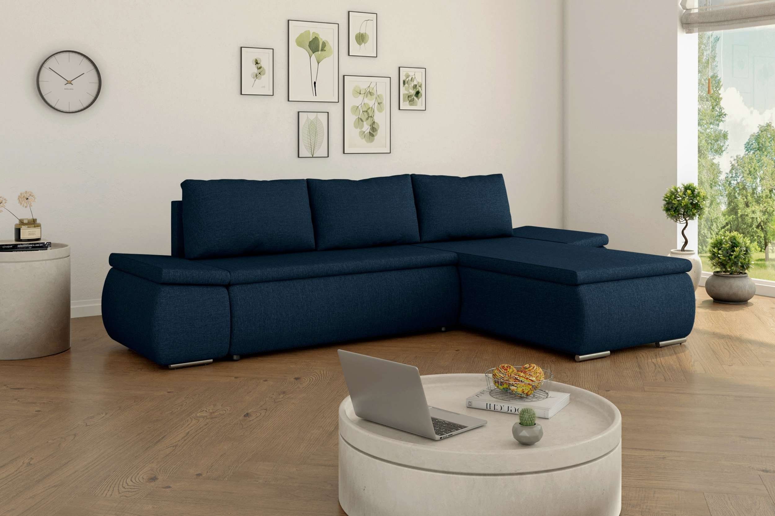 frei mit Wellenfederung, bestellbar, links Ecksofa rechts Bettfunktion, Design Eckcouch, mit Raum stellbar, L-Form, im mane oder Modern Stylefy Olin,