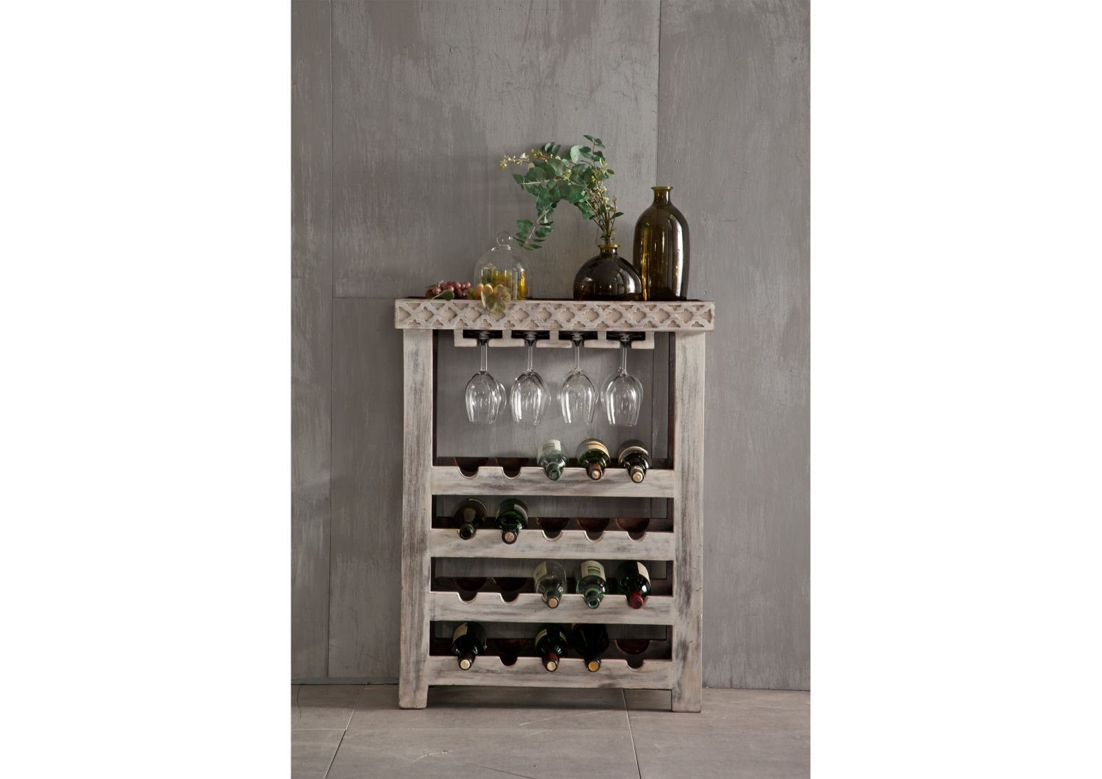 Massivmoebel24 Weinregal CASTLE-ANTIK, 1-tlg., Weinregal Mango / Akazie 70x30x90 weiß gewachst CASTLE-ANTIK #277
