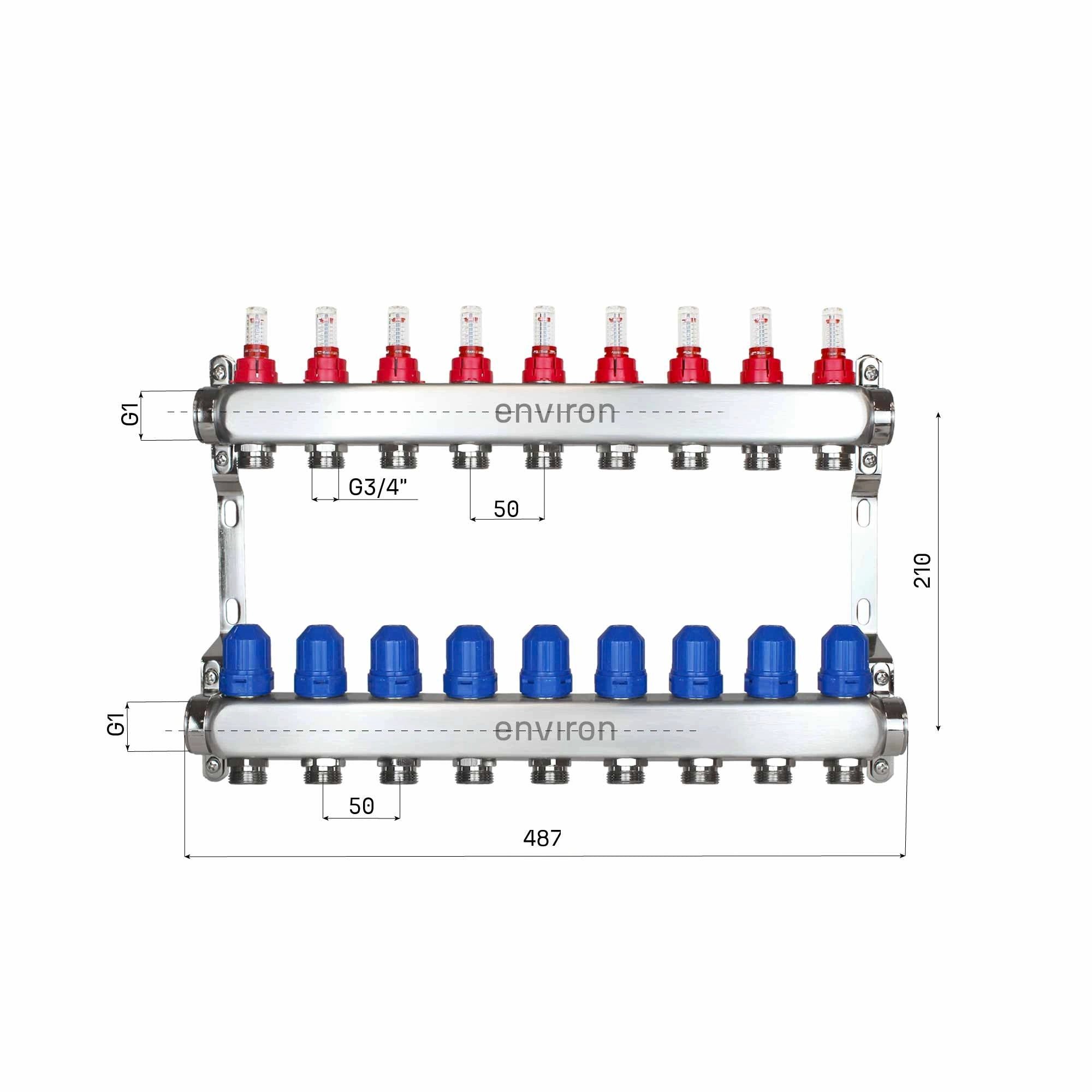Environ Fußbodenheizung Edelstahl Heizkreisverteiler 2 - 12 fach - 9-fach